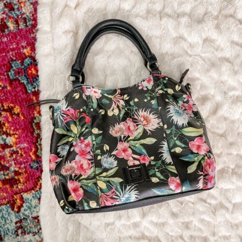 Liz Claiborne Ziggy Mini Shopper Shoulder Bag Floral Black - Afbeelding 1 van 11