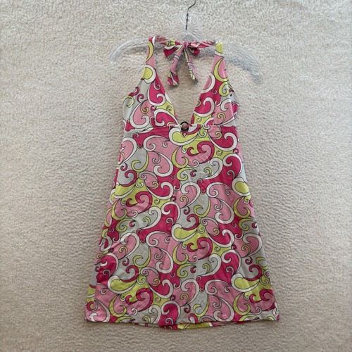 Y2K Vintage Tankini Swim Dress Medium Pink 60s 70s Groovy Psychedelic Pattern