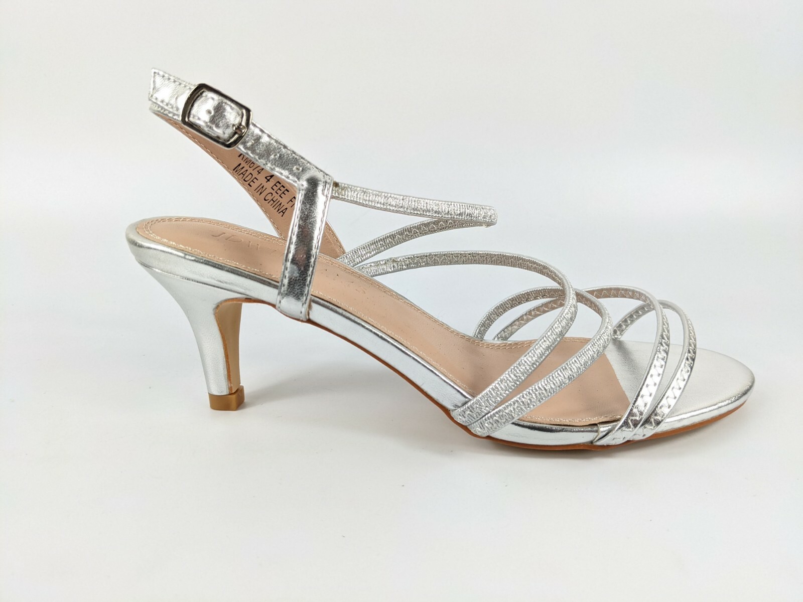 JD Williams Silver Faux Leather Mid Heel Sandals Uk 4 EEE Wide New | eBay