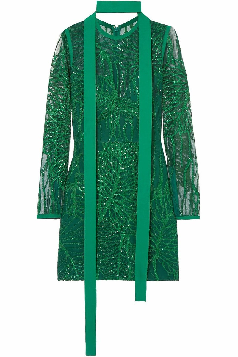 ELIE SAAB Runway Embroidered Green Lace Mini Dress FR38 Fits