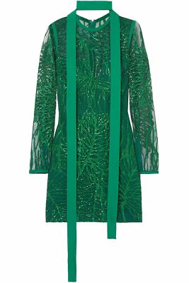 elie saab green short dress Runway Embroidered Lace Mini FR38 Fits Small $4100 NWT bfcm25-inclusions