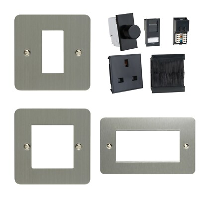Varilight Ultraflat gebürsteter Stahl Euro-Datenplatte & schwarzer Datengitter-Moduleinsatz