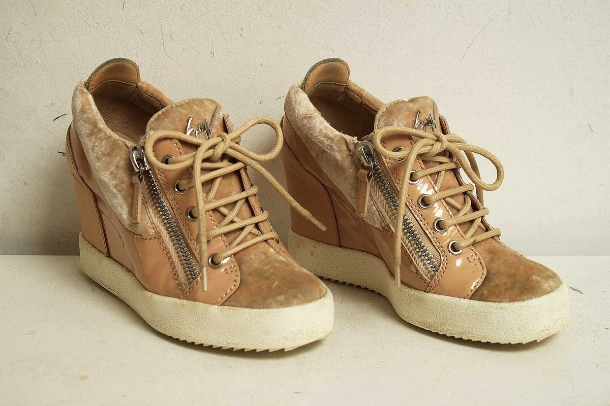 forsendelse Uluru Forsendelse Giuseppe Zanotti Leather Trainers Size UK 3.5 EU 36.5 Beige Nude Velvet  Trim | eBay