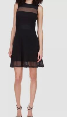 $110 MICHAEL KORS Womens Black Mesh-Trimmed Fit & Flare Dress Petite Size L  | eBay