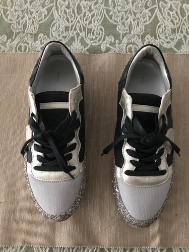PHILIPPE MODEL TRPX SNEAKERS DONNA N. 39 NERO/SILVER PELLE TESSUTO GLITTER  | eBay