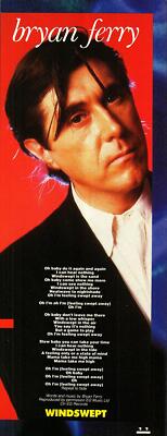 Bryan Ferry - ''Windswept'' LYRICS Vintage Original 1985 11''x 4'' Print Ephemera