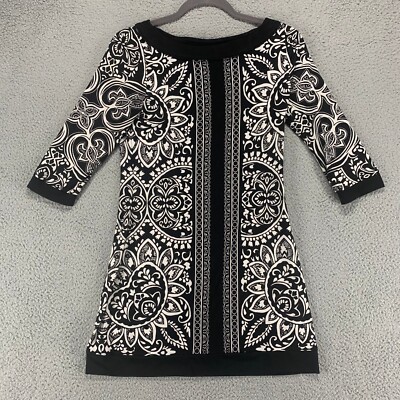 White House Black Market Dress Womens Extra Small White Black Paisley Stretch