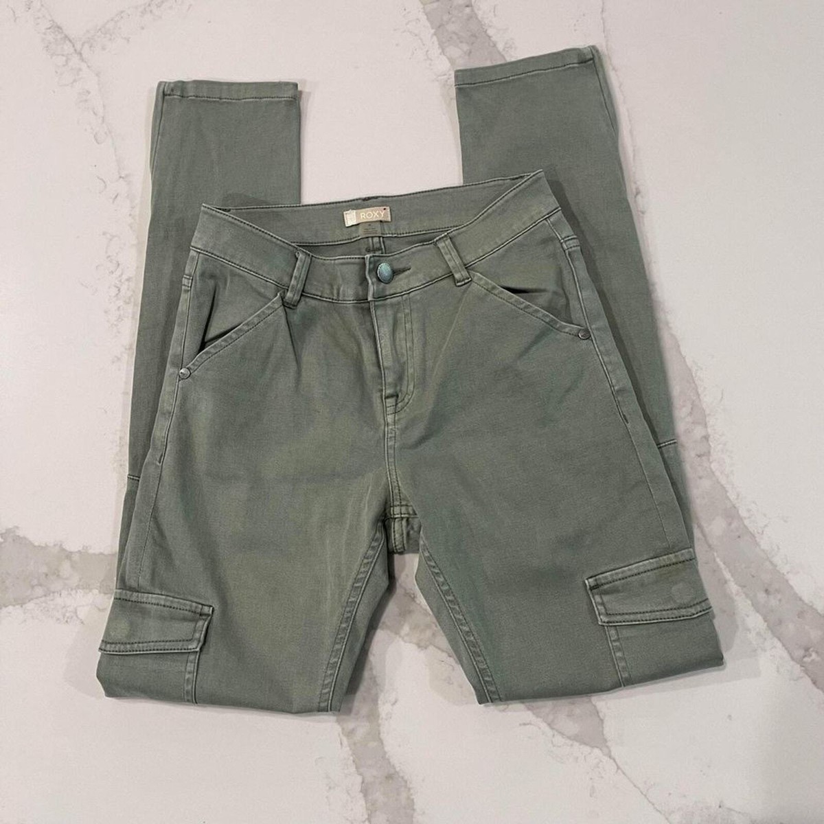 Roxy Cargo City Pants Army Green Zipper Ankles Womens 24 Utility