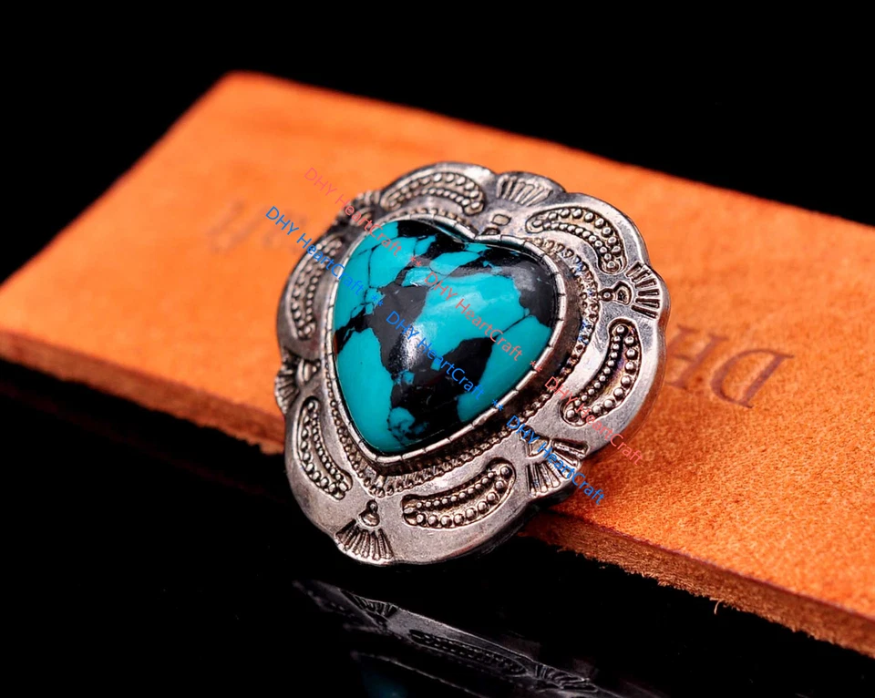 10X 1-1/8" Retro Flower Love Heart Turquoise Concho For Belt Leathercraft Bridle - Image 3 of 4