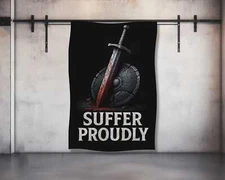 Suffer Proudly Tapestry - Motivational Wall Art for Home Gym  Garage Decor