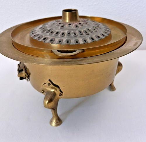 Vintage koreanischer Messing Hot Pot Feuerschale Dampfgarer Grill Ofen Kochen Sin Sul Ro - Bild 10 von 12