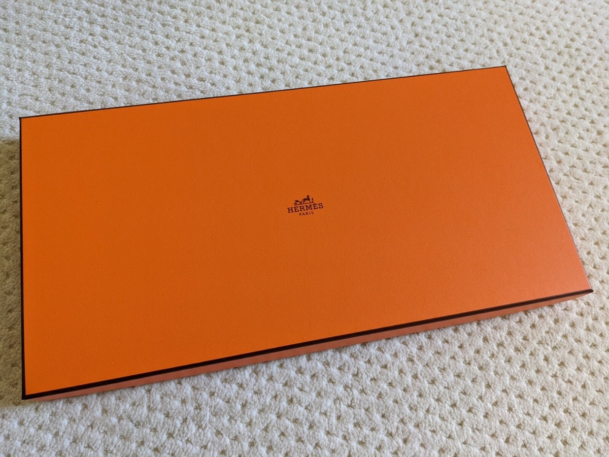 HERMES Logo Orange Gift Box 14.5 x 7.5 x 1 w/Tissue & Ribbon