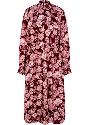 Chiffon-Kleid weit geschnitten Gr 38 Antikrosa Weinrot Midi Freizeit-Dress Neu*