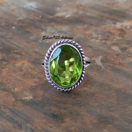 Natural Peridot 925 Silver Handmade Designer Band Mother's Day Gift Ring - Picture 2 of 4