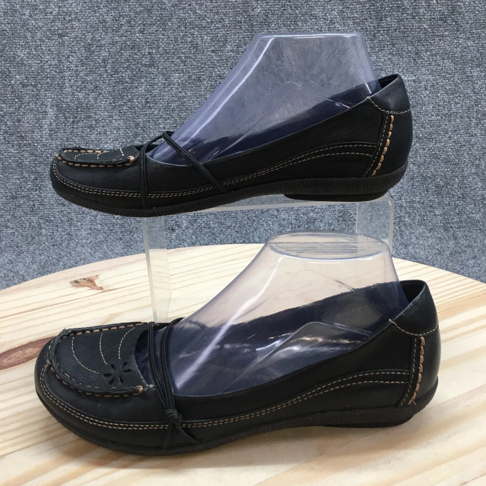 Zapatos BareTraps para mujer 8 M Karoline informales sin cordones sin usar, puntera plana de cuero negro Foto 2 de 4