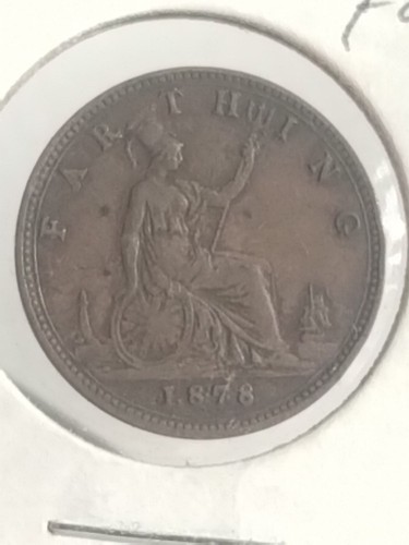 1878 FARTHING GREAT BRITAIN ENGLAND UNITED KINGDOM BRONZE ANTIQUE COIN VICTORIA - Picture 4 of 9
