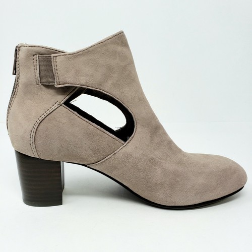 Earth Corinth Womens 7 Suede Taupe Leather Ankle Heels Boots Booties New - Picture 9 of 12