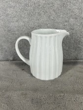Crate & Barrel White Ribbed Ceramic Mini Pitc...