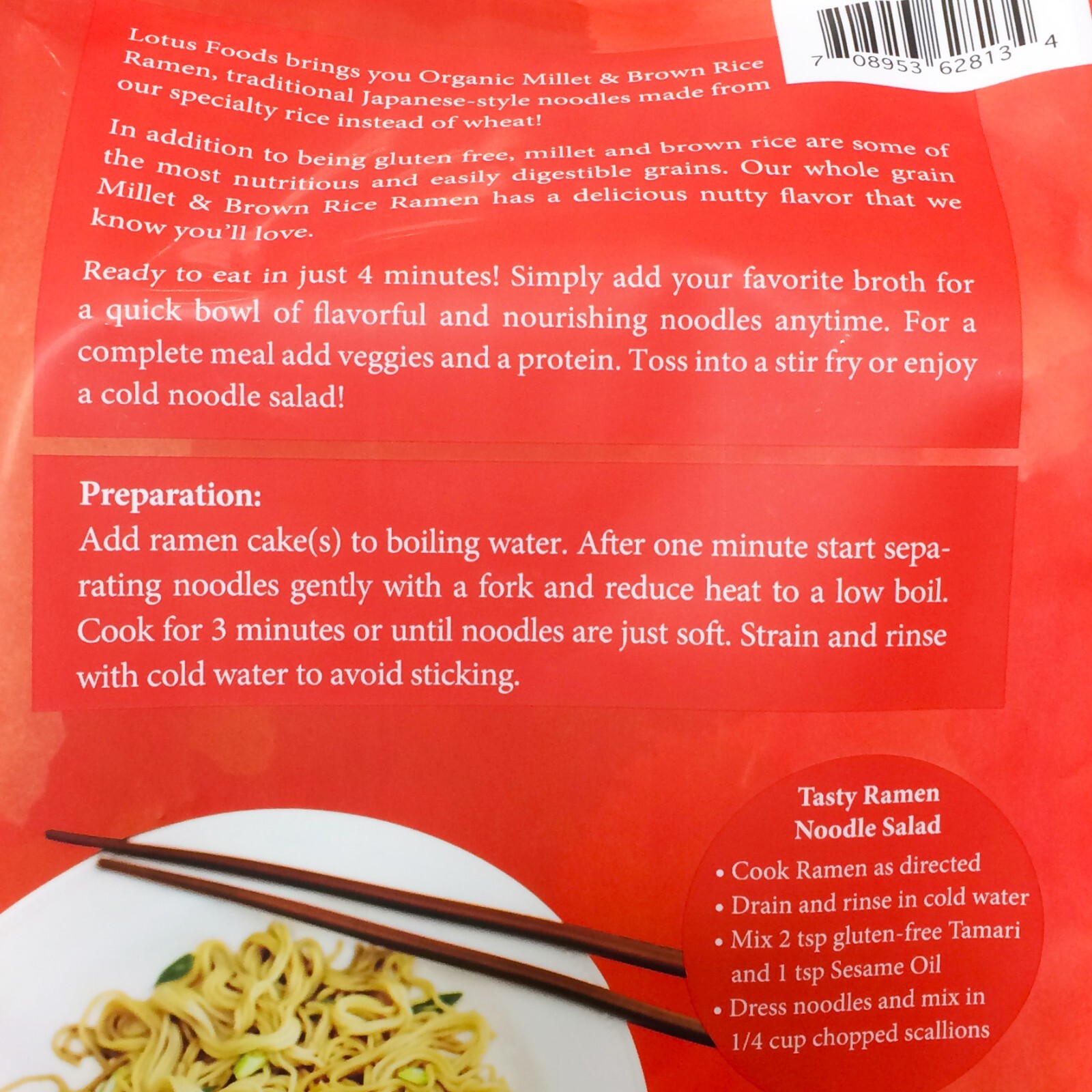 Lotus Food Ramen Noodles Millet & Brown Rice Organic Gluten Free Vegan