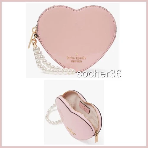 KATE SPADE FAUX PEARL LOVE SHACK 3D PATENT HEART WRISTLET PINK KG230 NWT $229