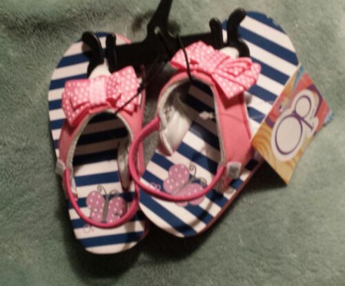 NEW Infant Toddler Girls  Beach Sandals Flip Flops BLUE/PINK BOW 2,4,6 - Picture 1 of 1