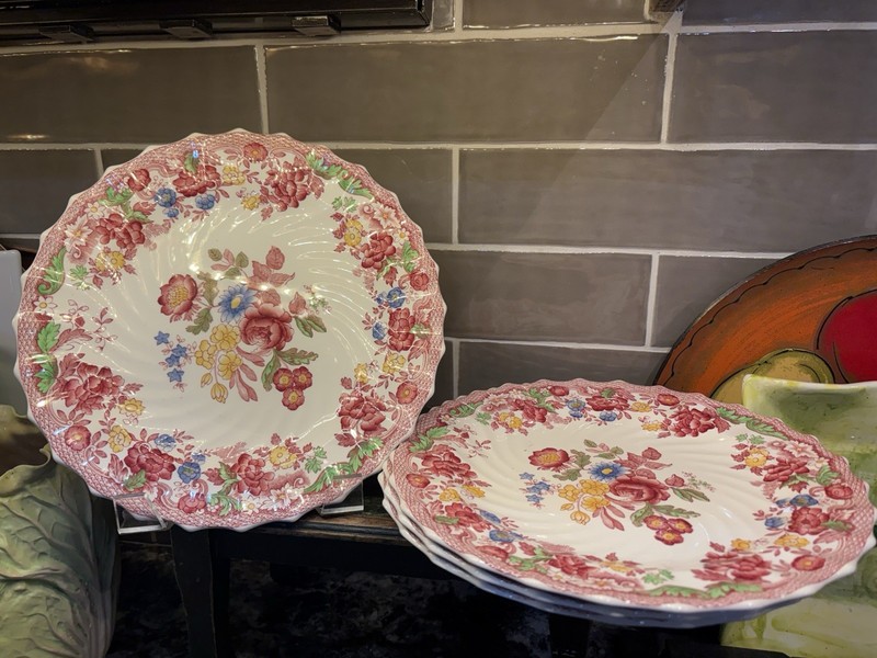 Rare Vtg Spode’s Bouquet Pattern Copeland England  Set Of 4 Dinner Plate 10.5”