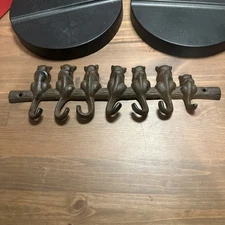 Cast Iron Cat Tails Wall Hook Rack Key Leash Hanger 7 Usable Hooks Rustic Brown