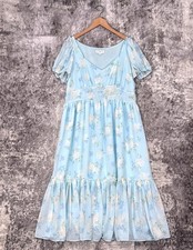 LoveShackFancy x Target Dress 16 Womens Blue Floral Chiffon Tiered Midi
