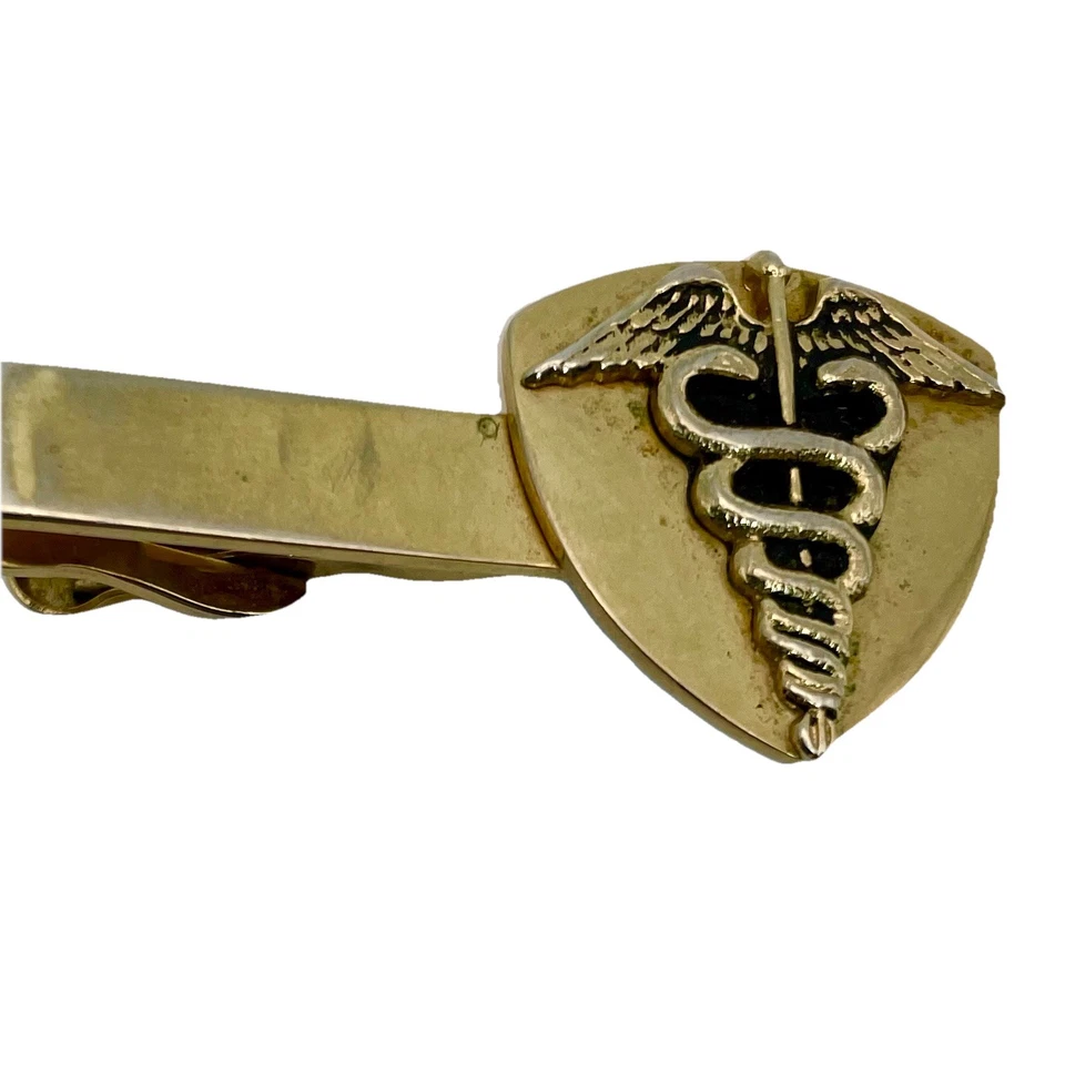 5 barras de corbata vintage de metales mixtos de colección, herramientas a presión, caduceo, oro en resina, + Foto 3 de 4