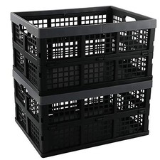 34 L Plastic Storage Milk Crates, Large Collapsible Storage Basket, 2 Packs
