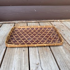 Woven Bamboo Geometric Serving Tray Brown Natural 16x11.5 Boho Decor