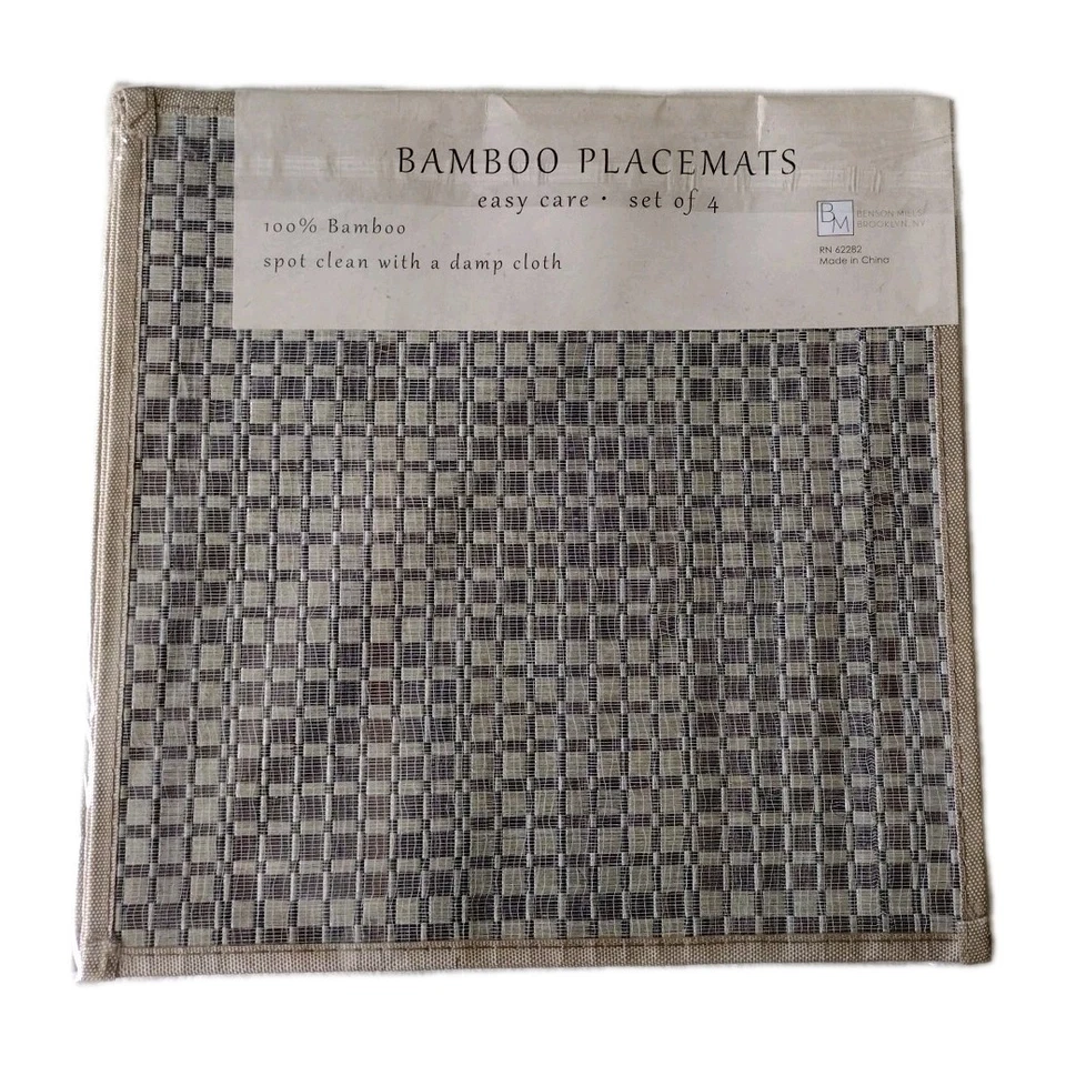 Benson Mills Checkered  Bamboo Placemat Square  14" x 14"  Set of 4 Boho Stylish - Image 4 of 4