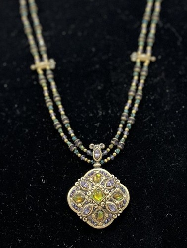 Vintage Michal Golan Mixed Beads Purples/Greens Necklace Iridescent Looking Bead - Picture 2 of 10