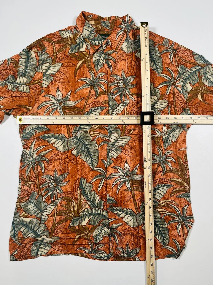David Taylor Shirt Mens Large Orange Hawaiian Palm Leaf Rayon Button Up Summer Foto 4 de 4