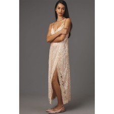 Anthropologie En Elly Pink Sequin Lace Slip Midi Dress NWT Size M
