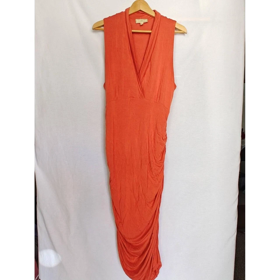 Vestido de Cóctel Anthropologie Moulinette Soeurs Marissa Naranja Midi Acanalado XL Foto 2 de 4