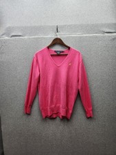 Ralph Lauren Sport Pink V-Neck Sweater L/G Cotton Blend Lightweight Womens Sweat