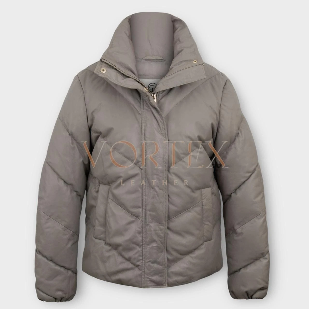 Men’s Leather Puffer Jacket – Winter Casual Style – Warm Quilted Zip Jacket