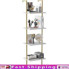 Wall Mounted Ladder Shelf Sturdy 4 Tier Storage Rack Multifunctional Bookcase US