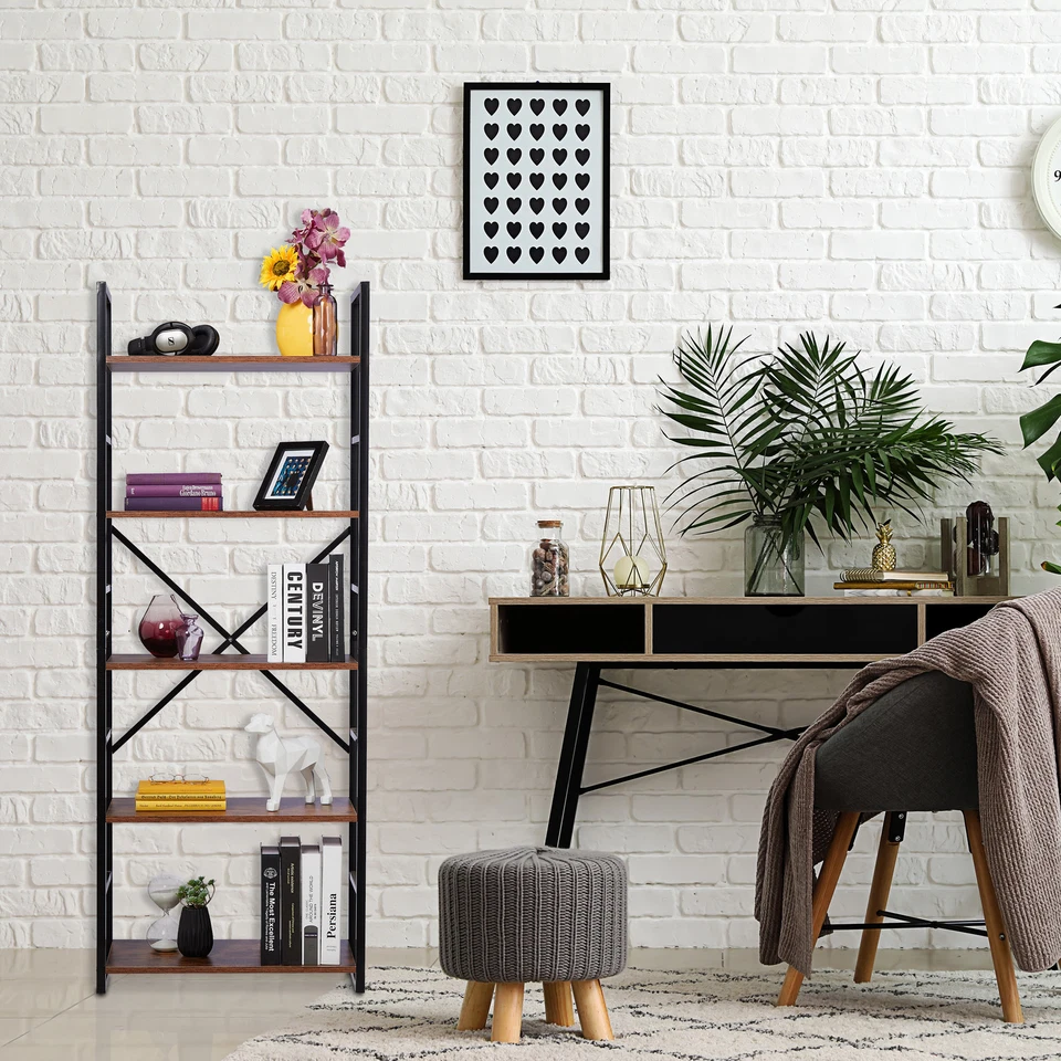 Etagère livres bibliothèque moderne meuble de rangement 5 étagères marron/noir - Photo 2/4