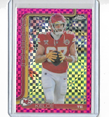 2025 Topps Chrome Travis Kelce Hot Pink X-Fractor #150 Kansas City Chiefs