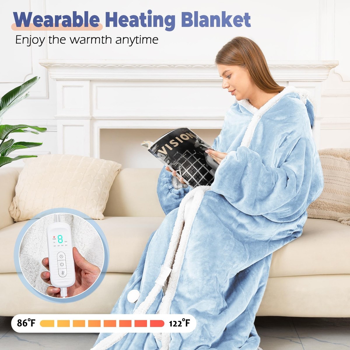 Wearable Heated Blanket with Foot Pocket, Electric Wearable Throw