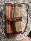 Etienne Aigner Vertical Striped Straw and Leather Crossbody Purse Clutch Vintage