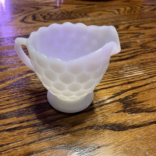 Vintage Anchor Hocking Bubble Pattern Milky white Glass Footed Creamer