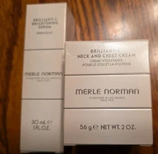 Merle Norman BRILLIANT-C Neck & Chest Cream 2 Oz & Brightening Serum 1 Fl Oz NEW