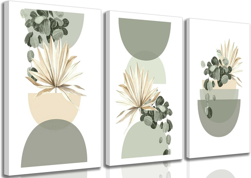 3 Pcs Neutral Abstract Boho Canvas Wall Art Beige Sage Green Mid ...