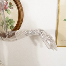 Vintage 80er Jahre transparente Spitzenhandschuhe wei&szlig; Braut T&uuml;ll gepunktet Netz Handgelenkl&auml;nge