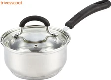 Saucepan Sauce Pot with Lid 2 Quart Stainless Steel , Stay Cool Handle, silver