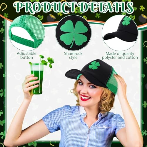12 Pcs St. Patrick's Day Baseball Cap Shamrock Trucker Hat Adjustable Irish - Bild 4 von 6