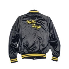 Vtg 60s Wells Fargo Bank Employee Satin Bomber Varsity Jacket Large USA Made